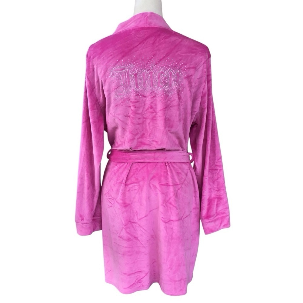 Juicy Couture Pink Velour Luxe Bling Logo Belted Robe NEW